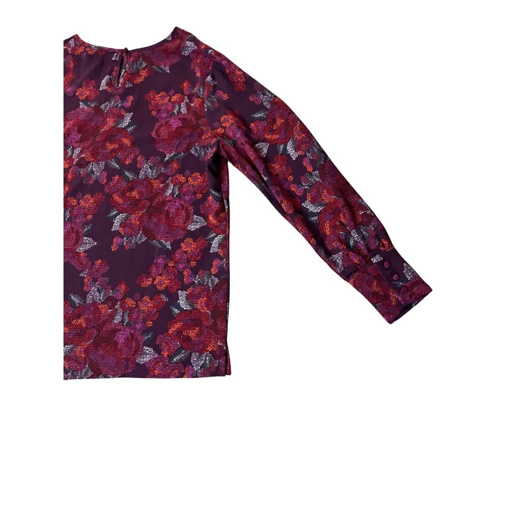 Christopher & Banks Women’s Blouse S Burgundy Floral Long Sleeve NEW - Picture 6 of 15